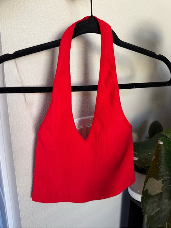 Tops - Red Halter V-Neck Crop Top - Women